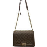 Bebe Women’s Gray Faux Leather Quilted With Gold Chain Strap Shoulder Bag