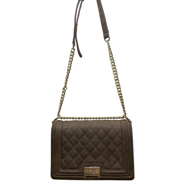 Bebe Women’s Gray Faux Leather Quilted With Gold Chain Strap Shoulder Bag