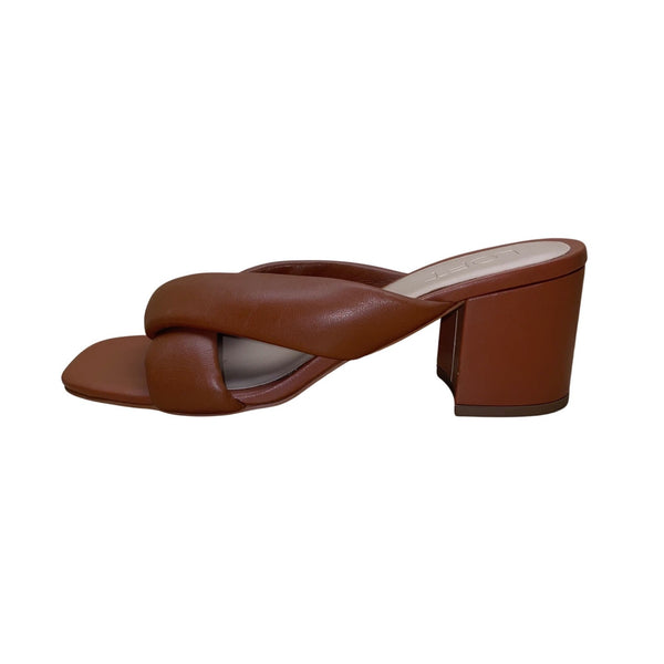 Loft Women’s Brown Leather Puffed Twist Strap Block Heeled Sandals Size 7M
