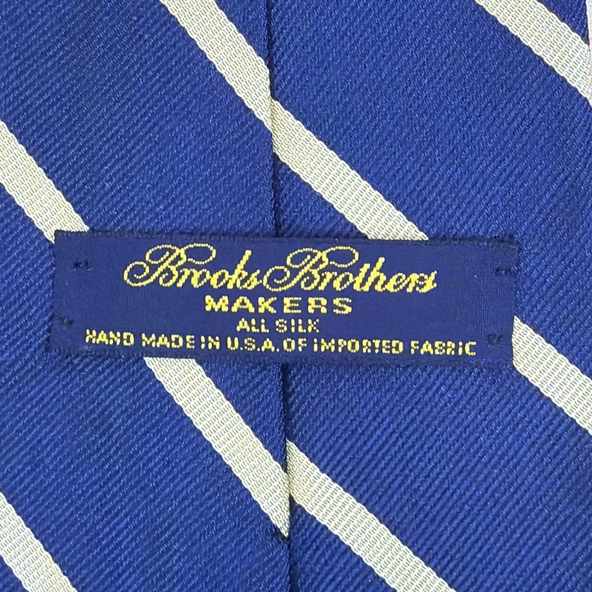 Vintage Brooks Brothers Mens Navy & Yellow Silk Striped Tie Handmade USA Classi