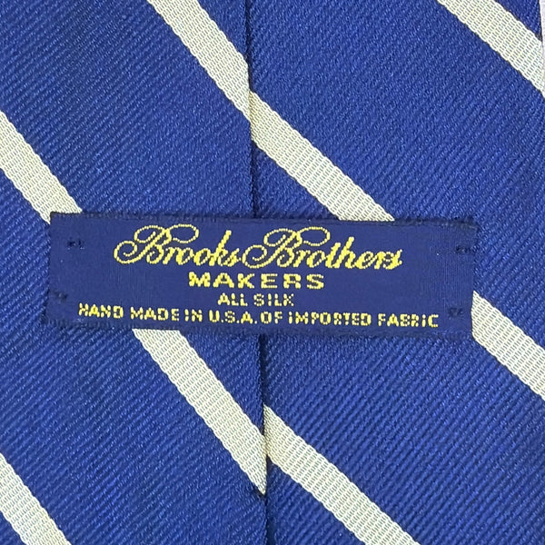 Vintage Brooks Brothers Mens Navy & Yellow Silk Striped Tie Handmade USA Classi