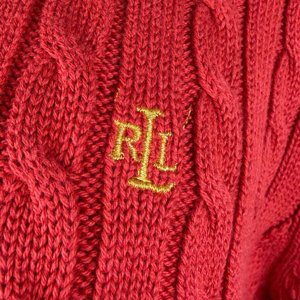Lauren Ralph Lauren Womens Red Cable Knit Full Zip Sweater With Pockets