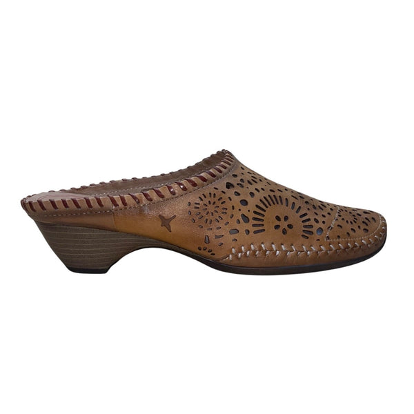 Pikolinos Women’s Brown Leather Laser Cut Slip-On Mules Size 38