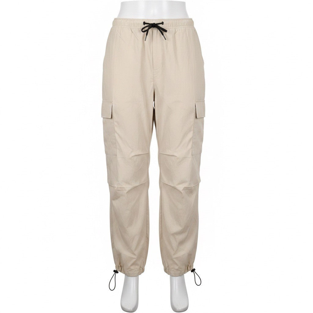 Ader Women Beige Cargo Pants With Adjustable Drawstring Waist & Cuffs Size S