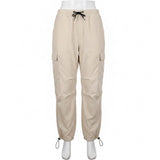 Ader Women Beige Cargo Pants With Adjustable Drawstring Waist & Cuffs Size S