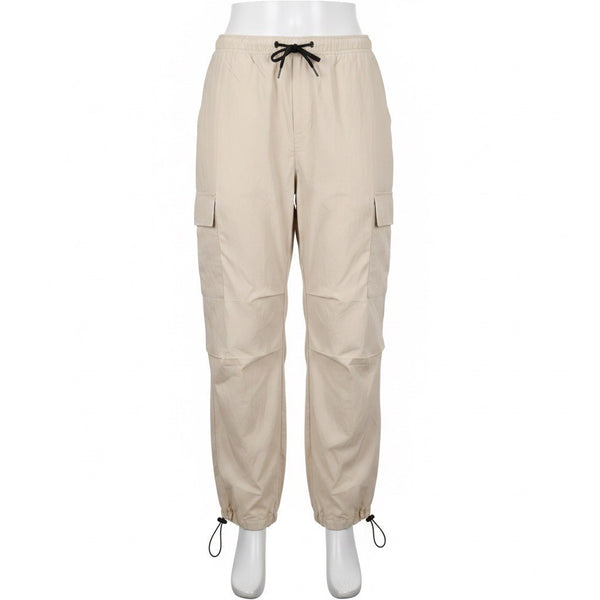 Ader Women Beige Cargo Pants With Adjustable Drawstring Waist & Cuffs Size S