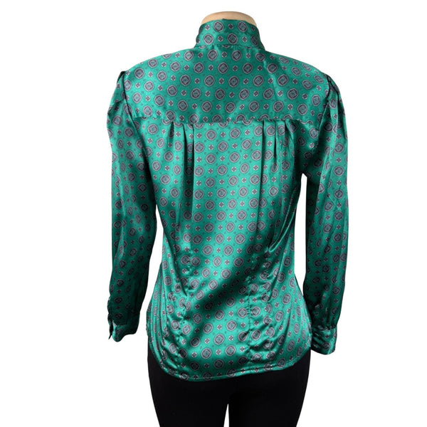 Oscar De La Renta Womens Green Bow Blouse Vintage Retro Style Top Sz 6
