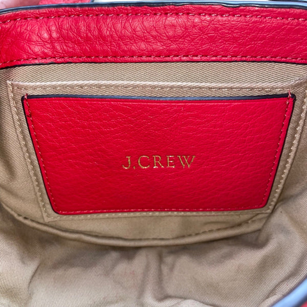 J.Crew Women’s Red Leather With Adjustable Crossbody Strap Saddle Bag