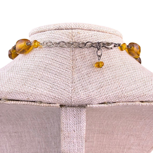 Vintage 90"s Amber Tone & Glass Boho Y-Shaped Necklace Drop Extender