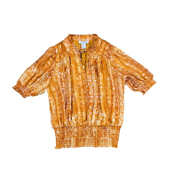 Rachel Zoe Womens Orange Patterned Top Lightweight Stylish Size S 