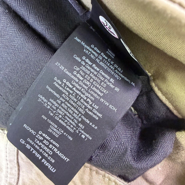 G-Star Raw Mens Khaki Tapered Cargo Pants With Multi-Pocket Design Size 34X36