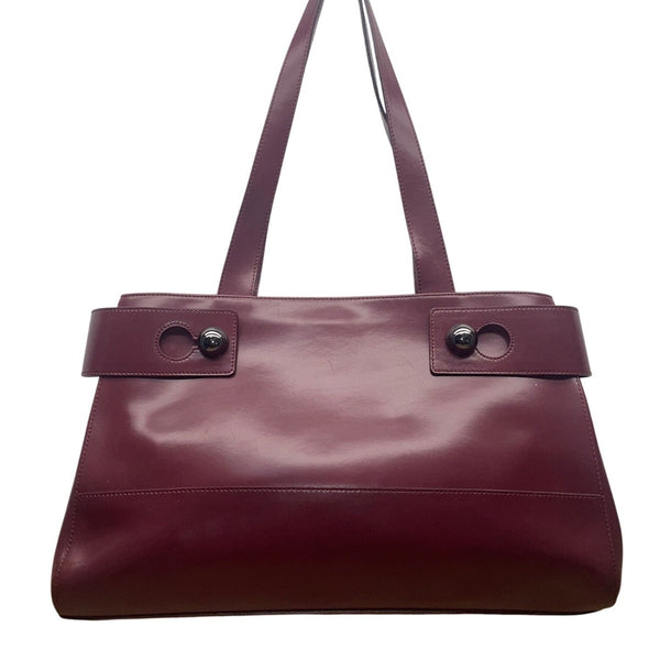 Furla Womens Burgundy Leather Genuine Italian Double Shoulder Straps Tote Bag