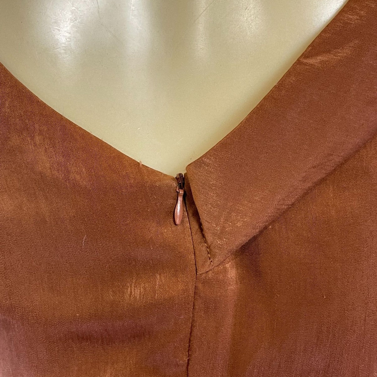 Brown Asymmetrical Satin Midi Dress With Adjustable Straps & Side-Zip Closure Ne