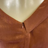 Brown Asymmetrical Satin Midi Dress With Adjustable Straps & Side-Zip Closure Ne