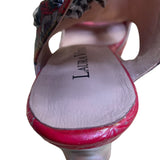 Laura Vita Women’s Red Floral Pattern Leather Open Toe Bow Accent Heels Size 10