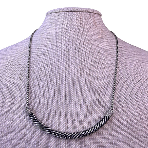 Loft Womens Silver Tone Metal Bar Pendant Necklace With Rhinestone Accent