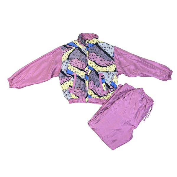 188 West Collection Unisex Pink Multicolor Silk Tracksuit Retro Style Size  XL