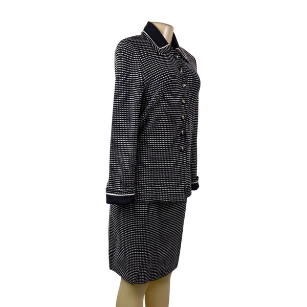 St. John Womens Black Knit Jacket & Skirt Set White Dotted Pattern Size  4 & 6