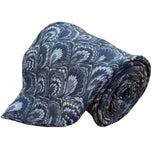 Henry Grethel Mens Blue 100% Italian Silk Tie Fan Feather Pattern