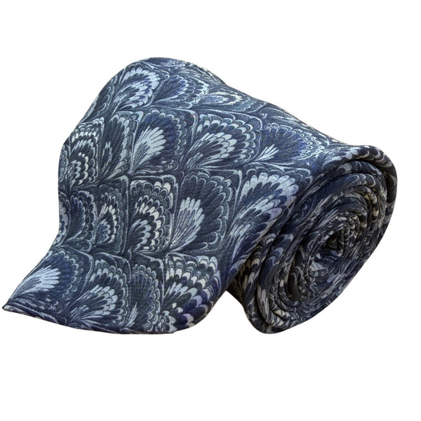 Henry Grethel Mens Blue 100% Italian Silk Tie Fan Feather Pattern