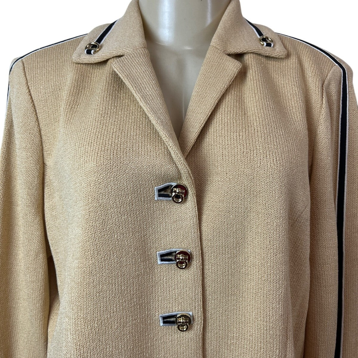 St. John Collection Knitted Beige Button-Up Womens Blazer Jacket Beige Sz 8