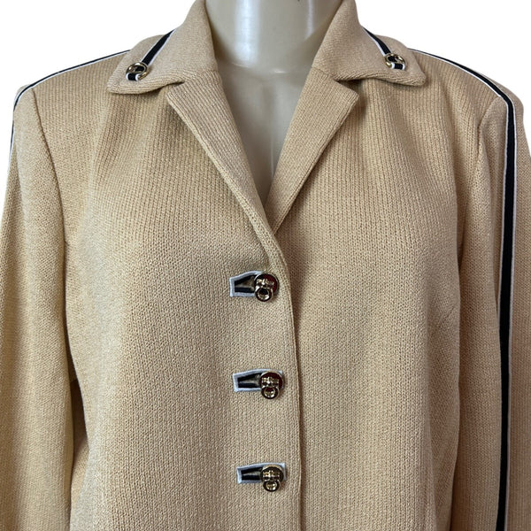 St. John Collection Knitted Beige Button-Up Womens Blazer Jacket Beige Sz 8