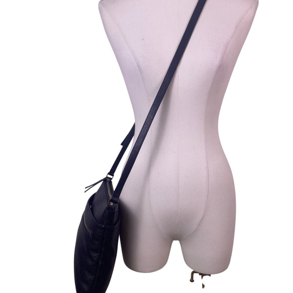Halogen Women’s Black Pebbled Leather Adjustable Strap Crossbody Bag With Tassel