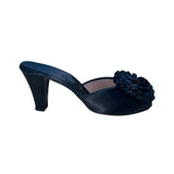 Daniel Green Women’s Black Satin Floral Detail Open-Toe Heels Slides Size 6B