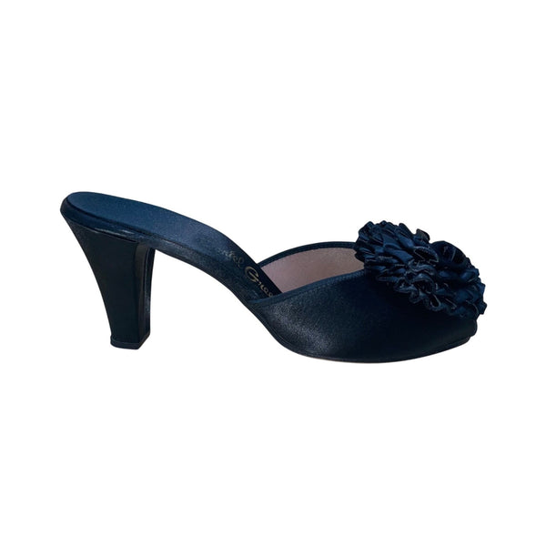 Daniel Green Women’s Black Satin Floral Detail Open-Toe Heels Slides Size 6B