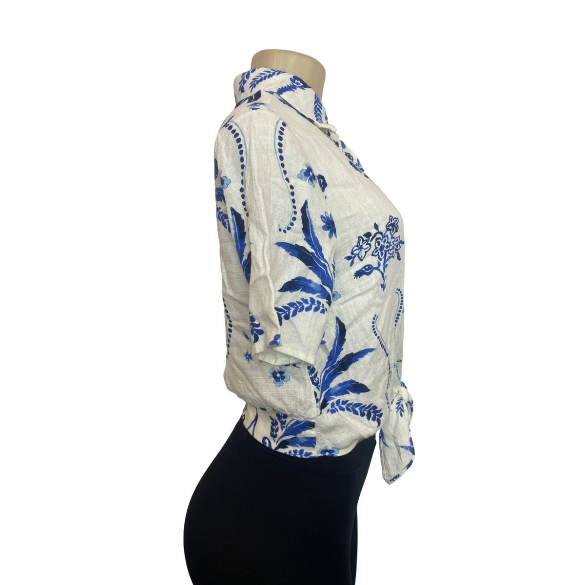 Industry Women's White With  Blue Floral Print Button Up Shirt Sz  XS- NWT