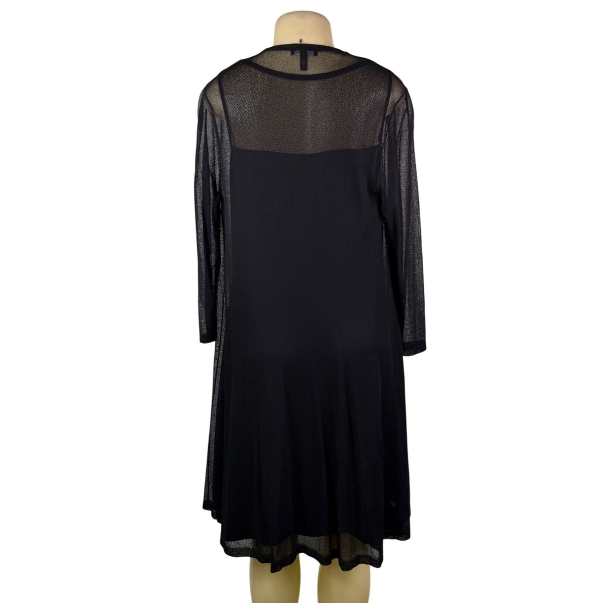 Eileen Fisher Womens Black Sheer Open Cardigan & Silk Dress Set Sz M