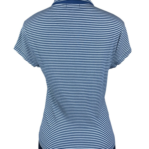 J.Crew Womens Blue & White Striped Collared Short Sleeve Polo Shirt Size L - New