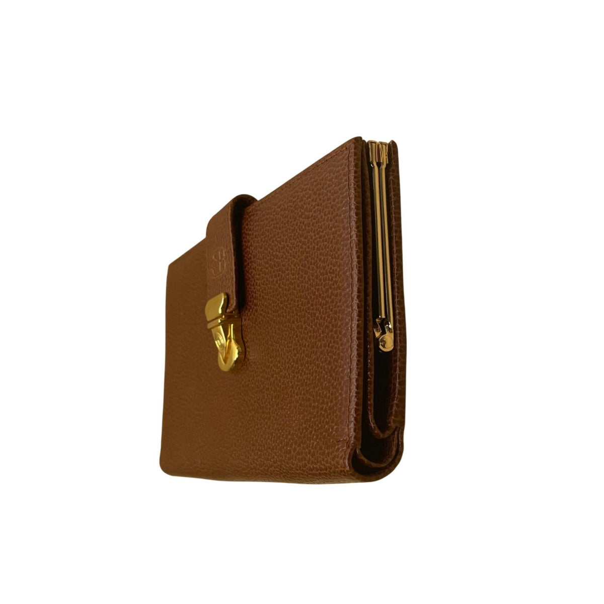 SB Women’s Brown Embossed Leather Gold-Tone Snap Closure Foldable Wallet