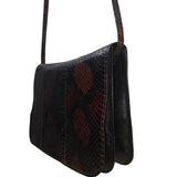 Vintage Bloomingdales 80’s Women’s Black/Brown Leather Snake Print Shoulder Bag