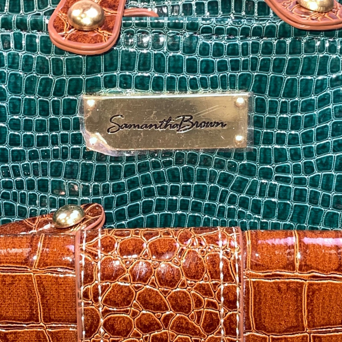 Samantha Brown Unisex Teal & Brown Faux Croc-Embossed Spinner Carry-On Luggage
