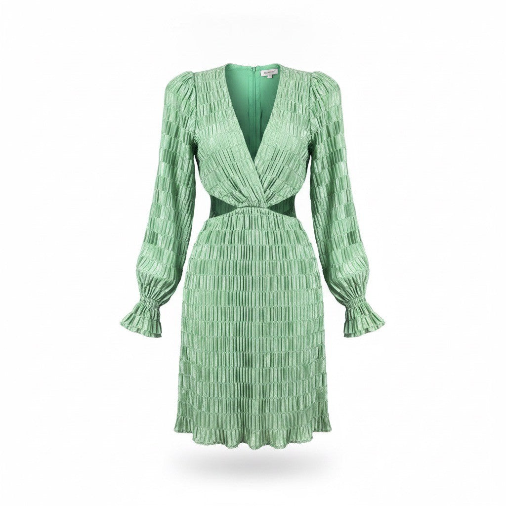 Dee Elly Womens Green Long Sleeve Mini Dress Cutout Waist Size S