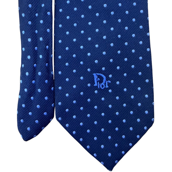 Christian D Mens Navy Blue Polyester & Silk Polka Dot Tie