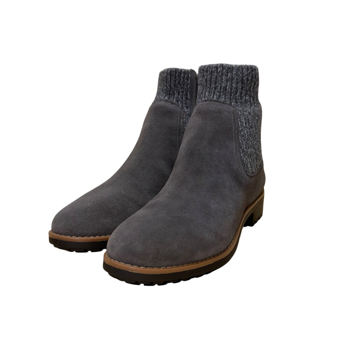 Violet & Red Women’s Gray Suede Slip-On Knit Trim Ankle Jaymie Boots Size 8.5M