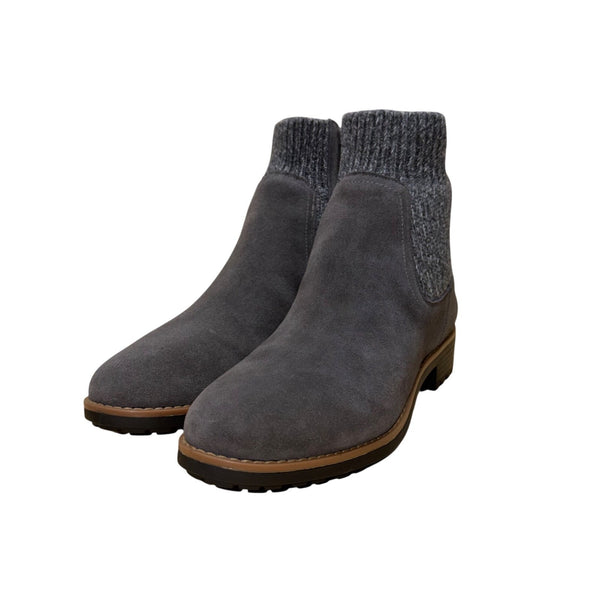Violet & Red Women’s Gray Suede Slip-On Knit Trim Ankle Jaymie Boots Size 8.5M