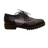 Bocage Womens Black Metallic  Loafers Leather Wingtip Brogues With Lug Sole Sz 3