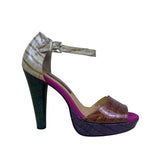 Beverly Feldman Women’s Brown Faux Croc Ankle Strap  Platform Heels Size 7.5M