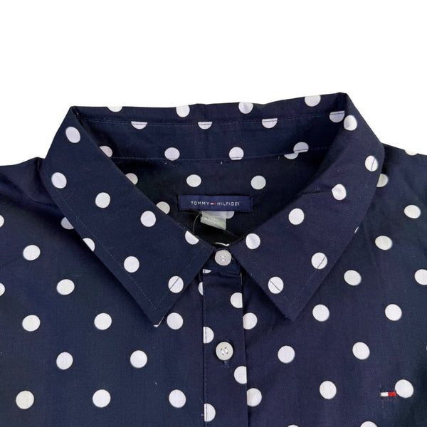 Tommy Hilfiger Womens Navy Polka Dot Sleeveless Shirt Dress Belted Size 12