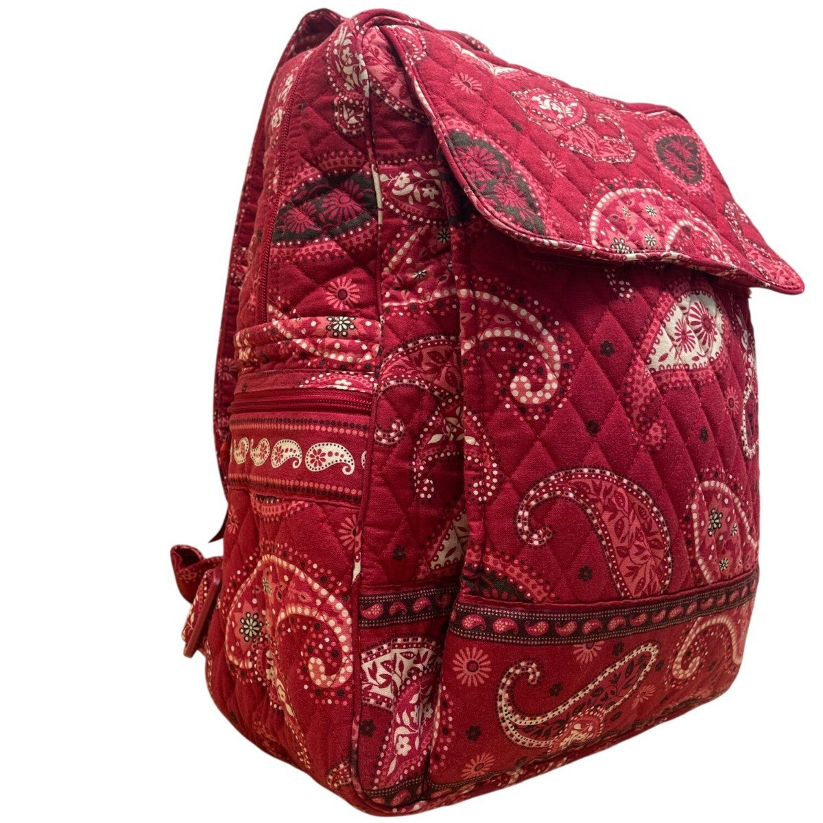 Vera Bradley Women’s Red Cotton Quilted Paisley Print Adjustable Straps Backpack