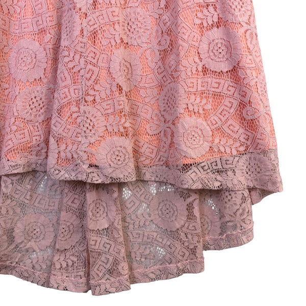 Acevog Womens Peach Lace Sleeveless High-Low Dress Size M