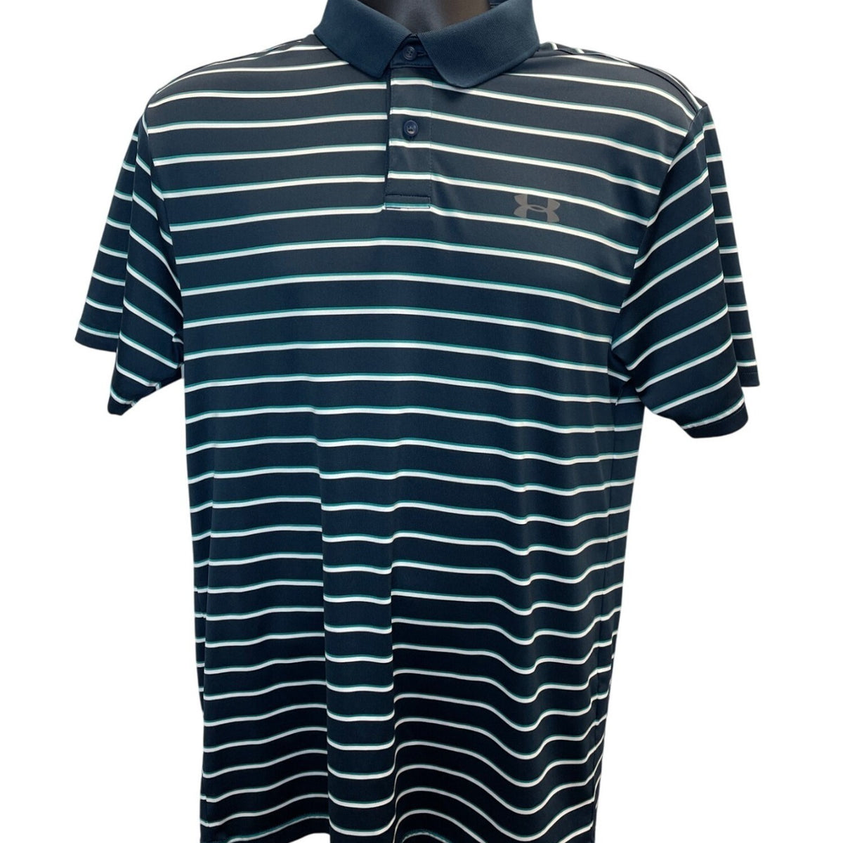 Under Armour Mens Navy Striped HeatGear Polo Shirt Loose Fit Size S