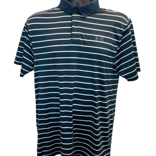 Under Armour Mens Navy Striped HeatGear Polo Shirt Loose Fit Size S