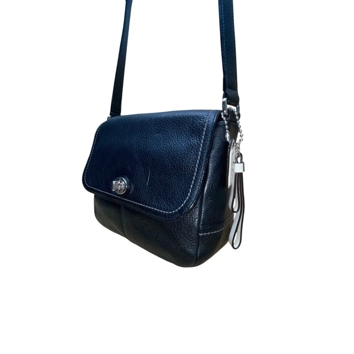 Coach Women’s Black Pebbled Leather Adjustable Strap Silver-Tone Crossbody Bag