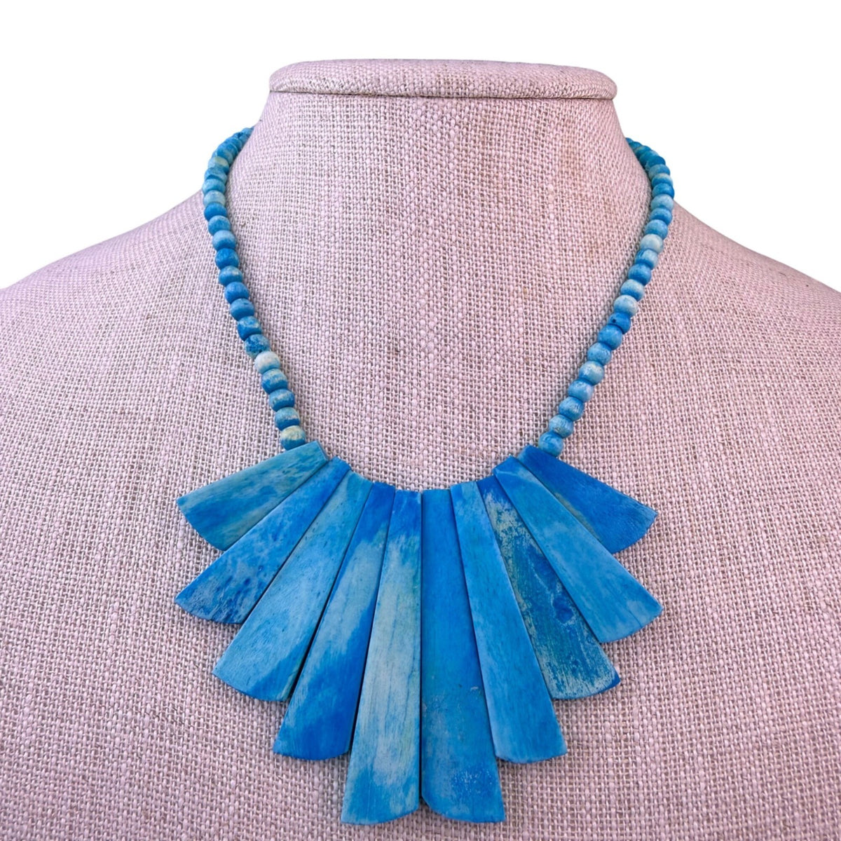 Turquoise Dyed Bone Bib Necklace Blue Beaded Statement Jewelry