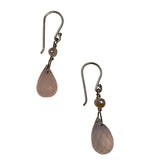 Rose Quartz & Cultured Pearl Sterling Silver Drop Earrings Pastel Pink Tone
