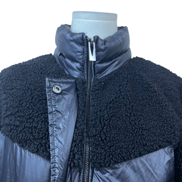 Via Spiga Womens Black Puffy Shearling Jacket Insulated Warm Outerwear Size S